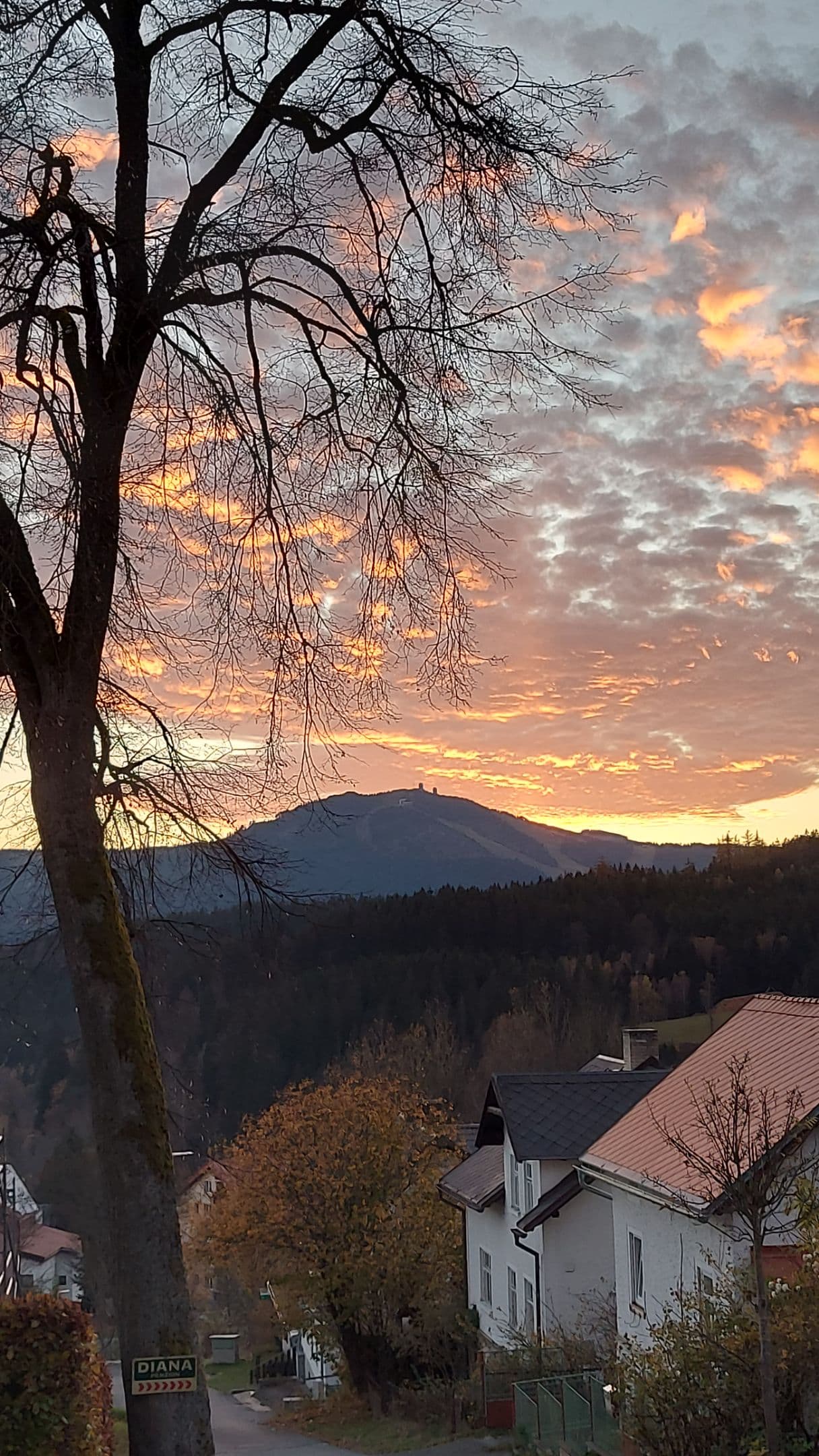 Sunset over the Šumava forests and Železná Ruda